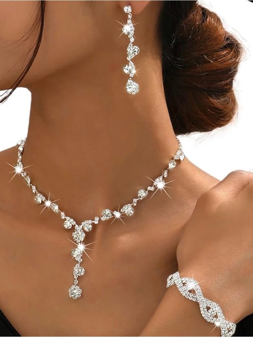 Silver Crystal Drop Necklace & Earring Set - Elegant Bridal Jewelry